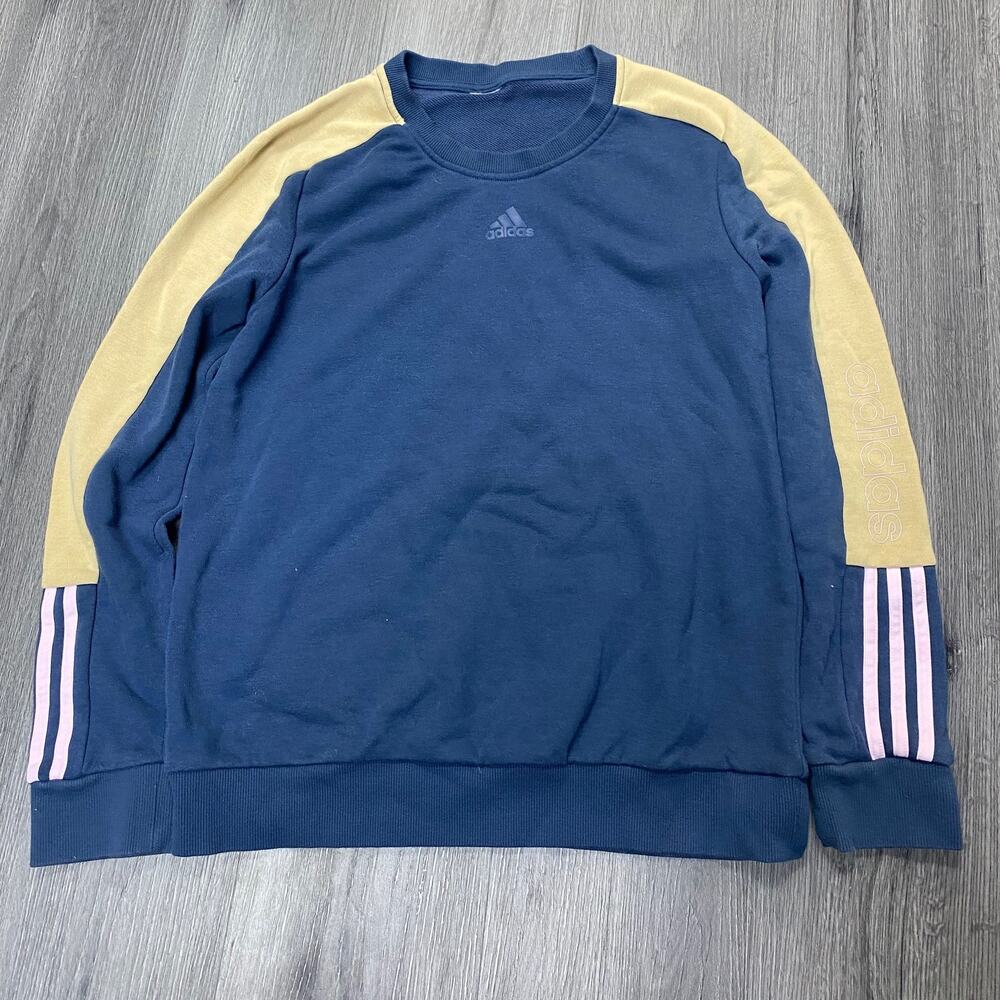 Adidas Colorblock Crewneck Sweatshirt Blue Yellow Pink 3 Stripe Pullover